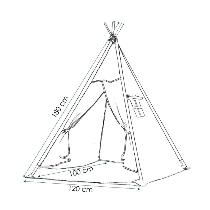 Cort copii Sersimo stil indian Teepee Tent cu fereastra, covoras gros si 2 perne, alb gri cu norisori [10]