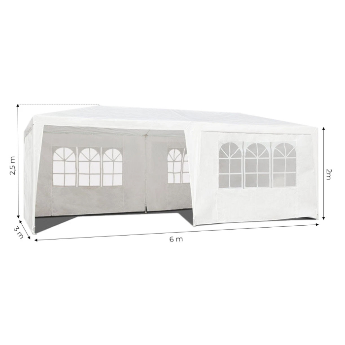 Cort de gradina 300x600 cm, 6 pereti detasabili cu ferestre si usa, structura metalica, PE impermeabil, alb [7]