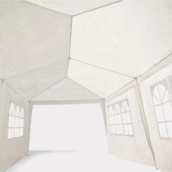 Cort de gradina 300x600 cm, 6 pereti detasabili cu ferestre si usa, structura metalica, PE impermeabil, alb [5]