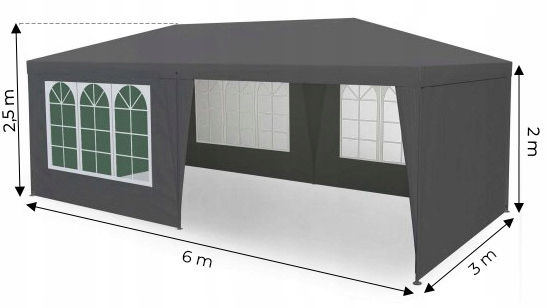 Cort de gradina 300x600 cm, 6 pereti detasabili cu ferestre si usa, structura metalica, PE impermeabil, gri [7]