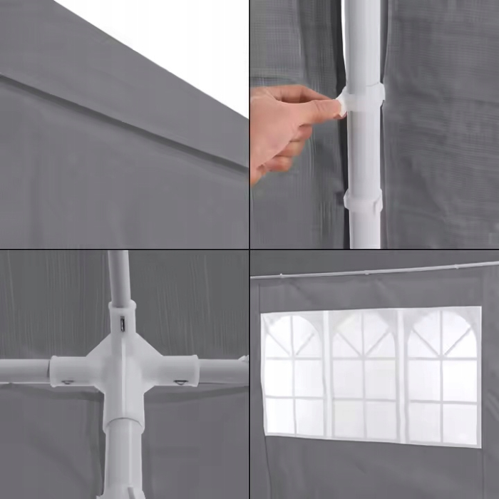 Cort de gradina 300x600 cm, 6 pereti detasabili cu ferestre si usa, structura metalica, PE impermeabil, gri [8]