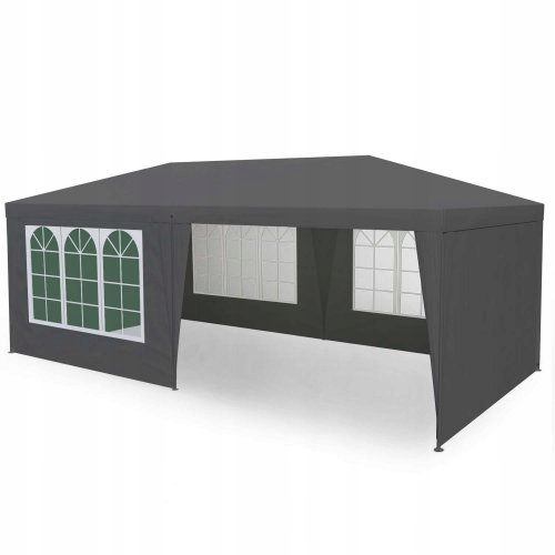 Cort de gradina 300x600 cm, 6 pereti detasabili cu ferestre si usa, structura metalica, PE impermeabil, gri [6]