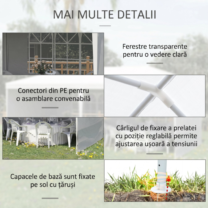 Cort de gradina pliabil  pentru petreceri si evenimente cu panouri detasabile, otel si PE, 5,85x2,95 m, alb [5]