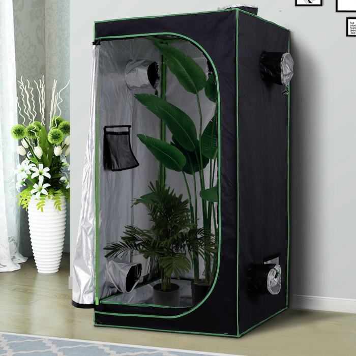 Cort Hidroponic din Oxford 600D cu 5 Orificii de Ventilatie Reglabile si Fereastra, 80x80x160 cm, Negru [2]