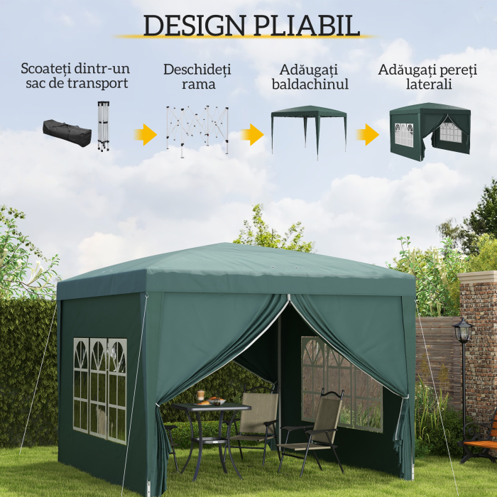  Cort impermeabil 3x3 m pentru gradina, din Oxford, Verde [4]