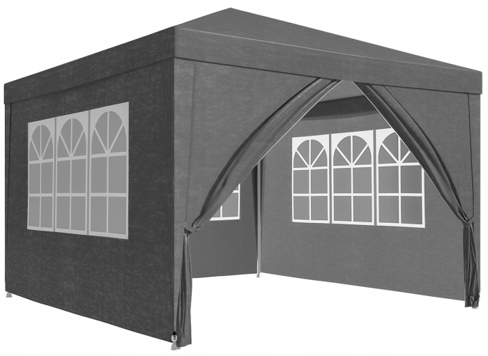 Pavilion gradina 300x300 cm cu 4 pereti laterali cu ferestre, PE 110g/m2 impermeabil, cadru otel, gri [16]