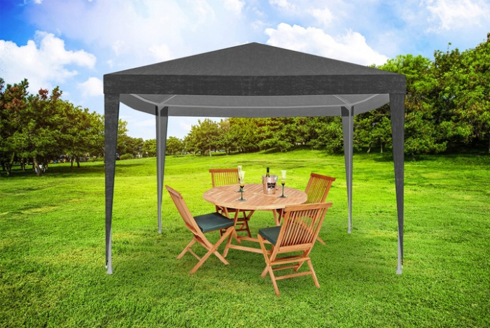 Pavilion gradina 300x300 cm cu 4 pereti laterali cu ferestre, PE 110g/m2 impermeabil, cadru otel, gri [10]