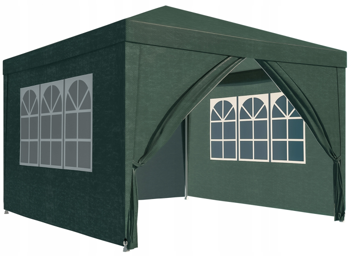 Pavilion gradina 300x300 cm cu 4 pereti laterali cu ferestre, PE 110g/m2 impermeabil, cadru otel, verde [12]