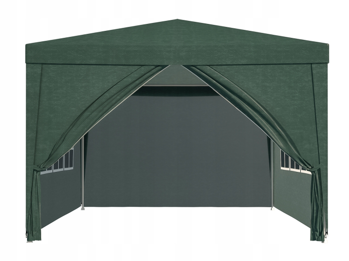 Pavilion gradina 300x300 cm cu 4 pereti laterali cu ferestre, PE 110g/m2 impermeabil, cadru otel, verde [13]