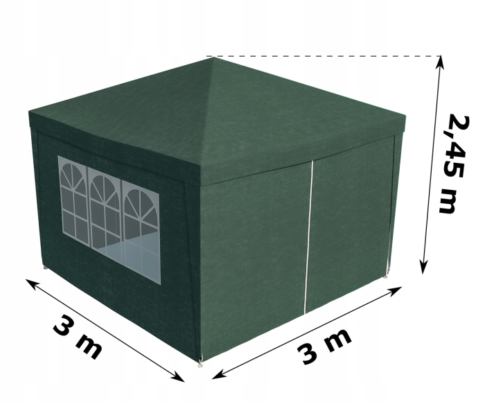 Pavilion gradina 300x300 cm cu 4 pereti laterali cu ferestre, PE 110g/m2 impermeabil, cadru otel, verde [6]