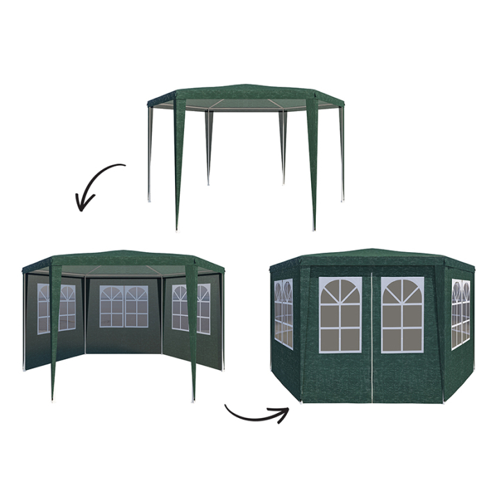 Cort pavilion de gradina hexagonal, 200x200 cm, cu pereti laterali cu ferestre, impermeabil cu rezistenta UV, verde [3]
