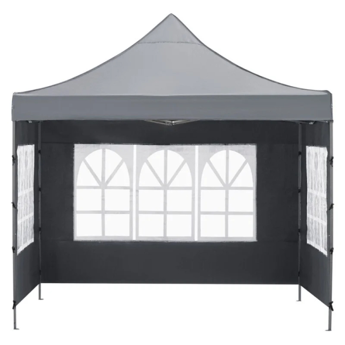 Cort pavilion de gradina, pliere rapida, 300x300 cm, inaltime reglabila, cu 3 pereti laterali, impermeabil, gri [5]