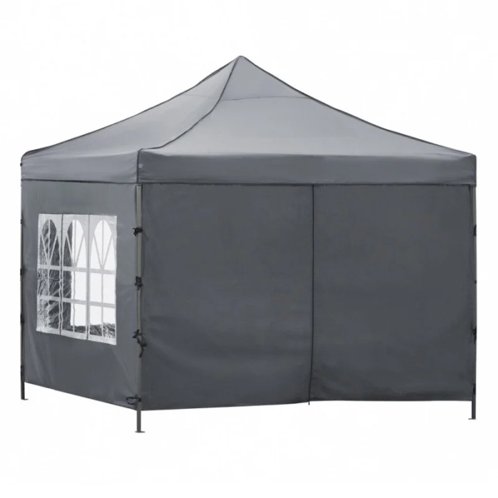 Cort pavilion de gradina, pliere rapida, 300x300 cm, inaltime reglabila, cu 3 pereti laterali, impermeabil, gri [12]