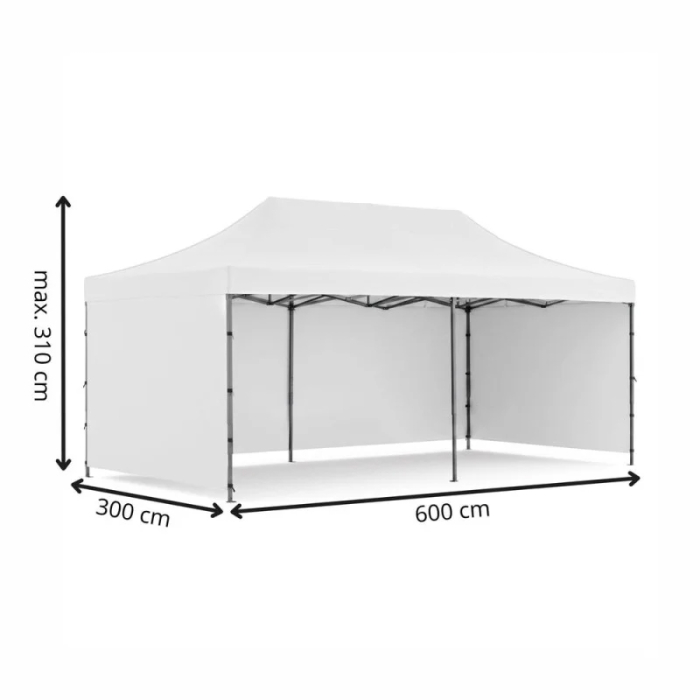 Cort pavilion de gradina, pliere rapida, 300x600 cm, inaltime reglabila, cu 3 pereti laterali, impermeabil, alb [15]