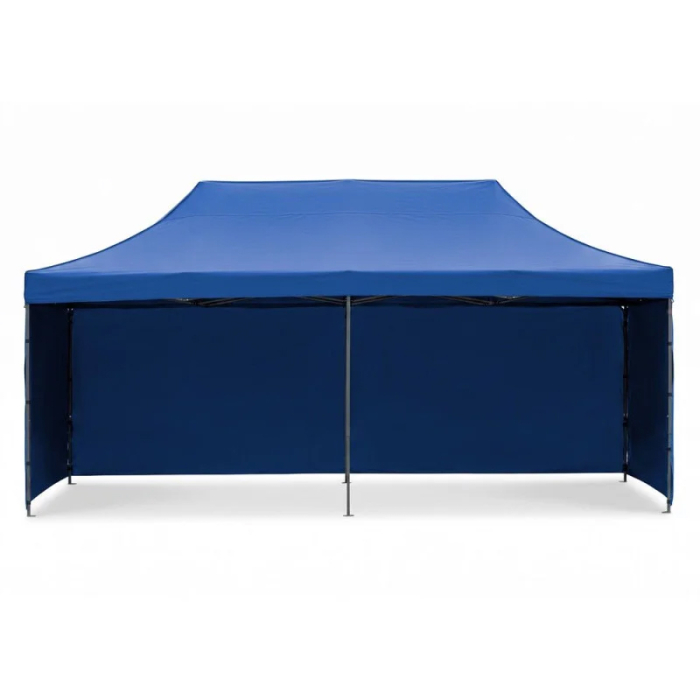 Cort pavilion de gradina, pliere rapida, 300x600 cm, inaltime reglabila, cu 3 pereti laterali, impermeabil, albastru [5]