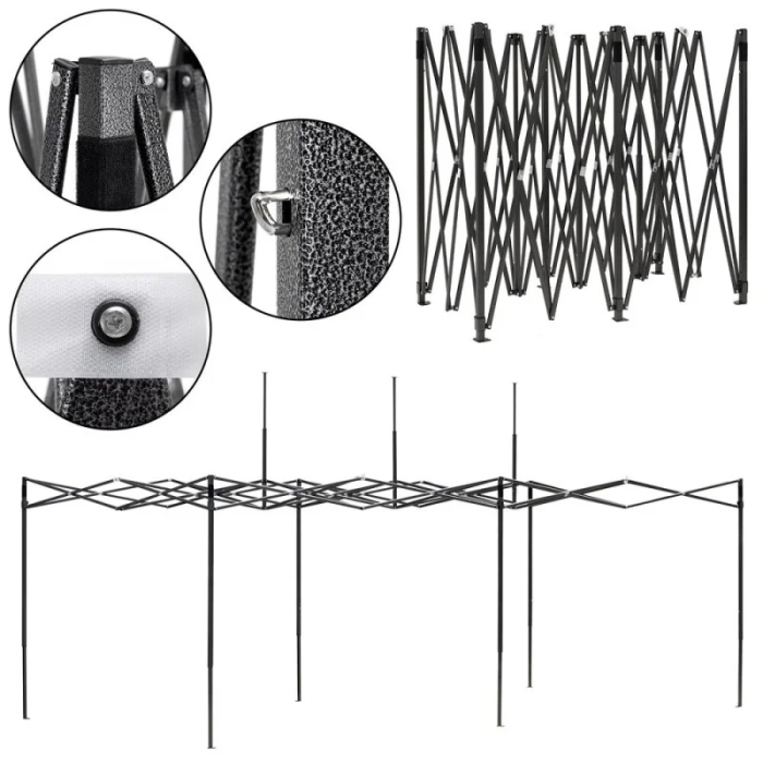 Cort pavilion de gradina, pliere rapida, 300x600 cm, inaltime reglabila, cu 3 pereti laterali, impermeabil, negru [10]