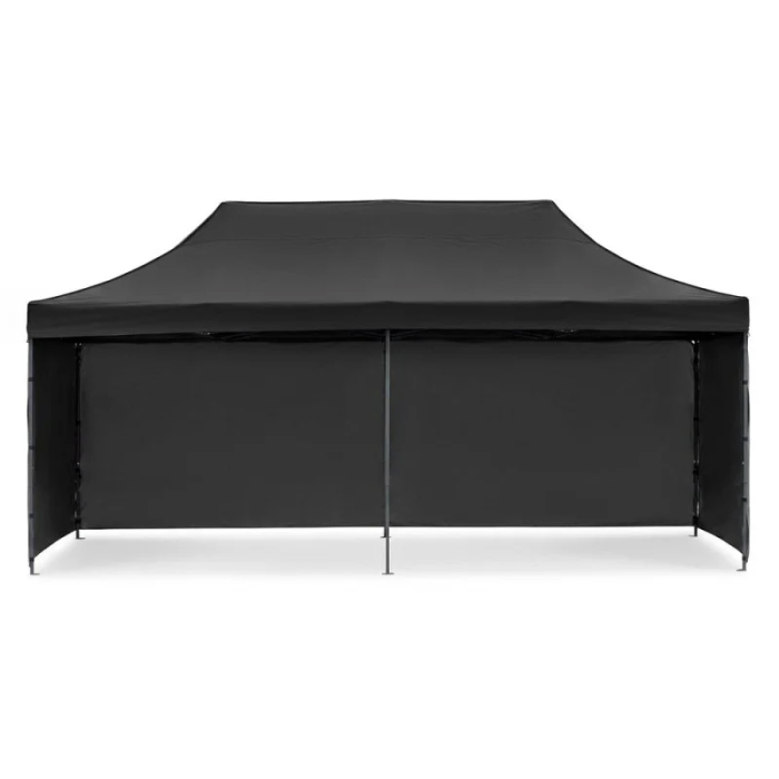 Cort pavilion de gradina, pliere rapida, 300x600 cm, inaltime reglabila, cu 3 pereti laterali, impermeabil, negru [5]