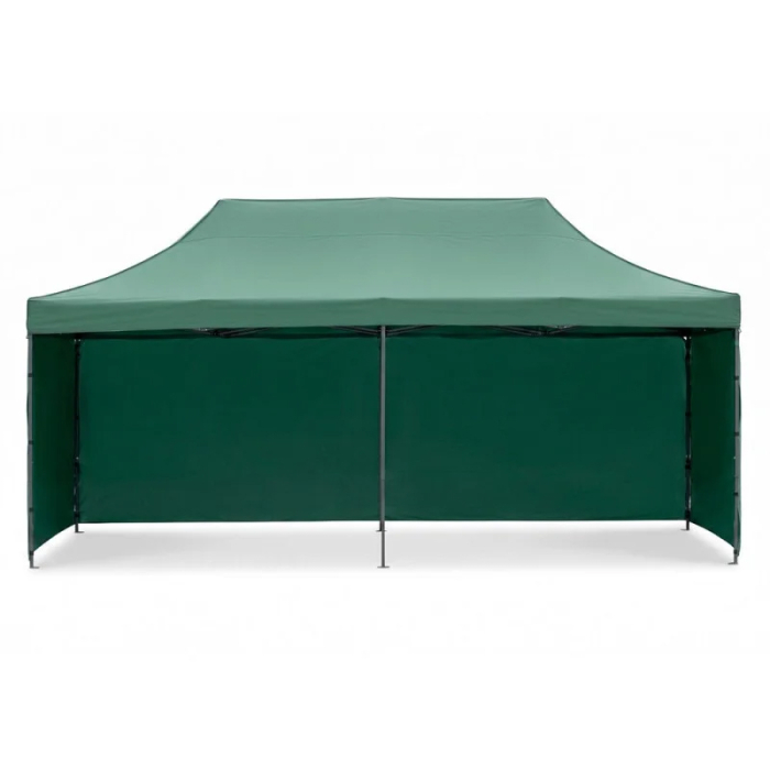 Cort pavilion de gradina, pliere rapida, 300x600 cm, inaltime reglabila, cu 3 pereti laterali, impermeabil, verde [5]