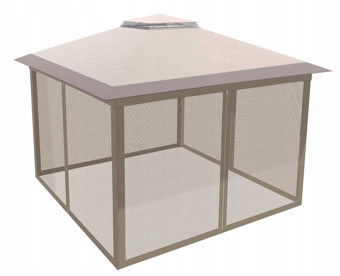 Pavilion gradina pop-up 300x300 cm cu 4 pereti plasa tantari, PE 110g/m2 impermeabil, copertina suplimentara, inaltime 2.6 m, bej [2]