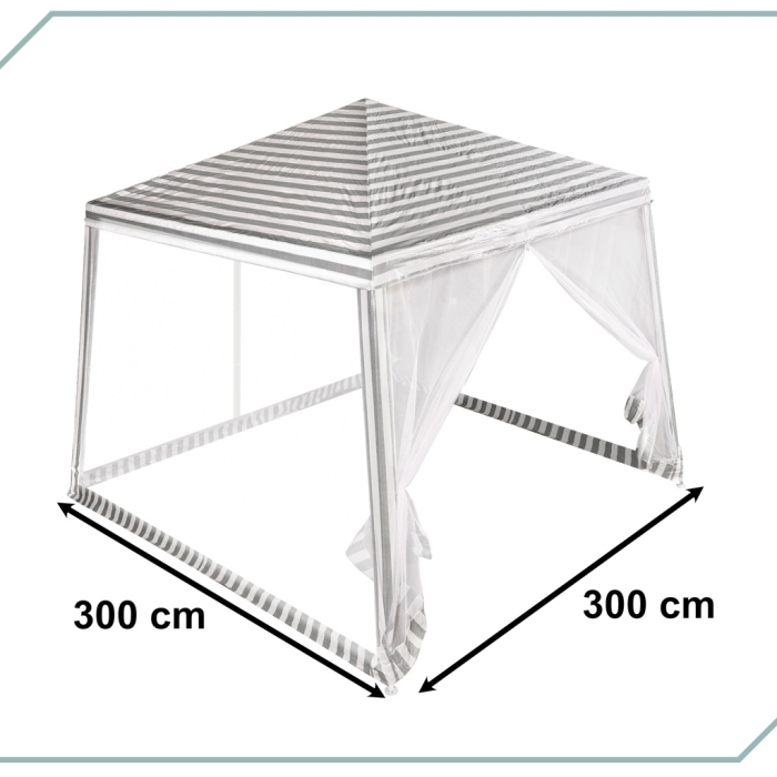 Cort pavilion gradina, pereti cu plasa anti insecte si structura metalica, 3x3 m, alb si verde [8]
