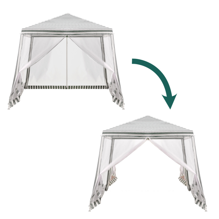 Cort pavilion gradina, pereti cu plasa anti insecte si structura metalica, 3x3 m, alb si verde [11]