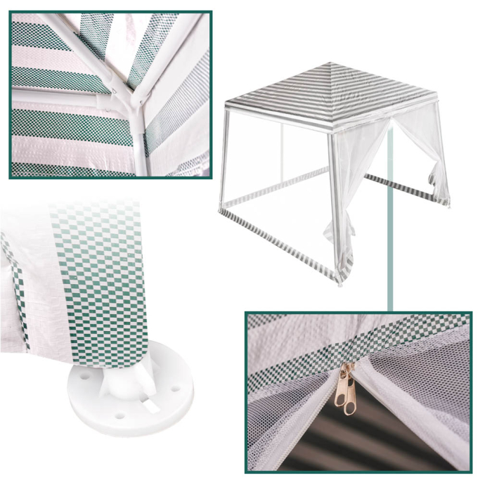 Cort pavilion gradina, pereti cu plasa anti insecte si structura metalica, 3x3 m, alb si verde [7]