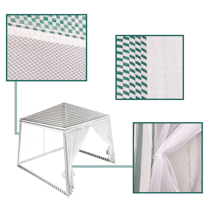Cort pavilion gradina, pereti cu plasa anti insecte si structura metalica, 3x3 m, alb si verde [9]