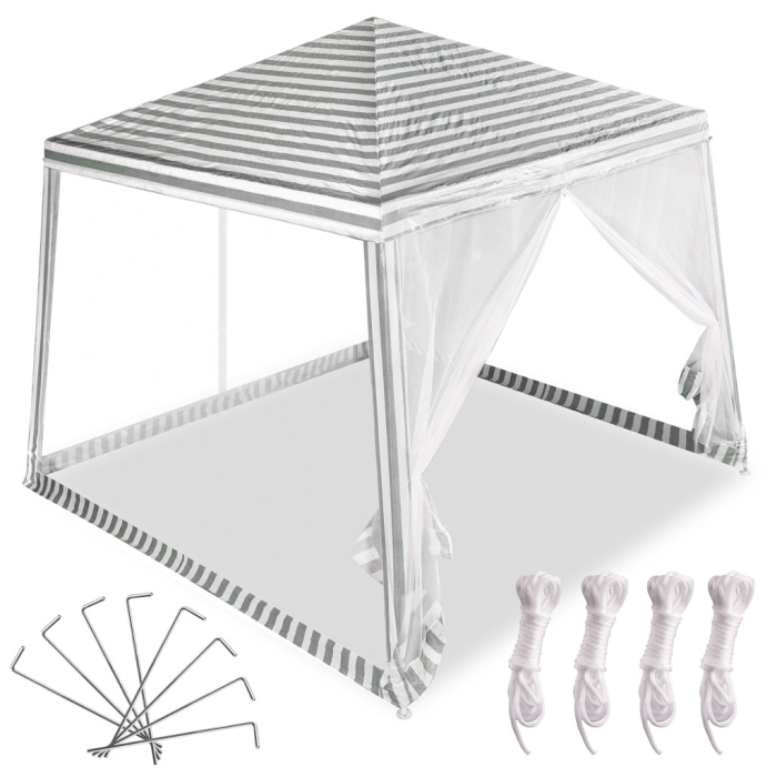 Cort pavilion gradina, pereti cu plasa anti insecte si structura metalica, 3x3 m, alb si verde [5]