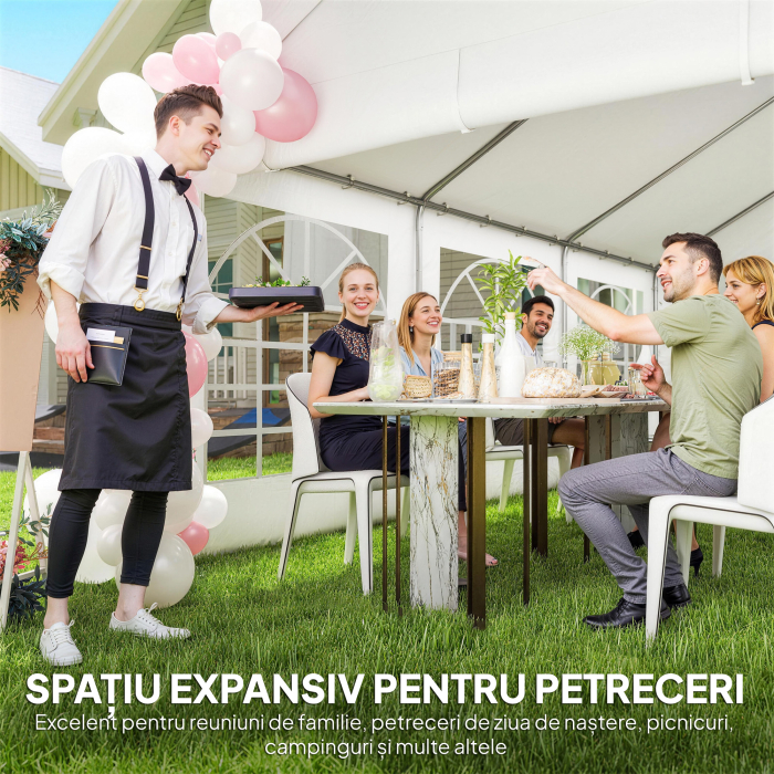  Cort pentru Petreceri 4x6 m cu Ferestre si 4 Pereti Laterali Demontabili, din Otel si PE, Alb [4]