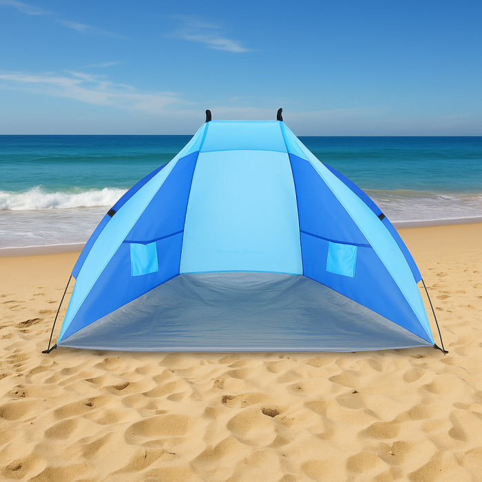 Cort plaja pentru 2 persoane, cu protectie UV si podea izolanta, 200x100x105 cm, albastru [8]