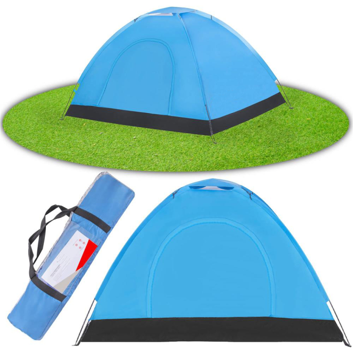 Cort camping 2 persoane impermeabil protectie uv poliester, 200x150x110 cm, compact, albastru [7]