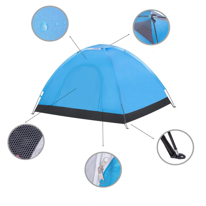 Cort camping 2 persoane impermeabil protectie uv poliester, 200x150x110 cm, compact, albastru [19]