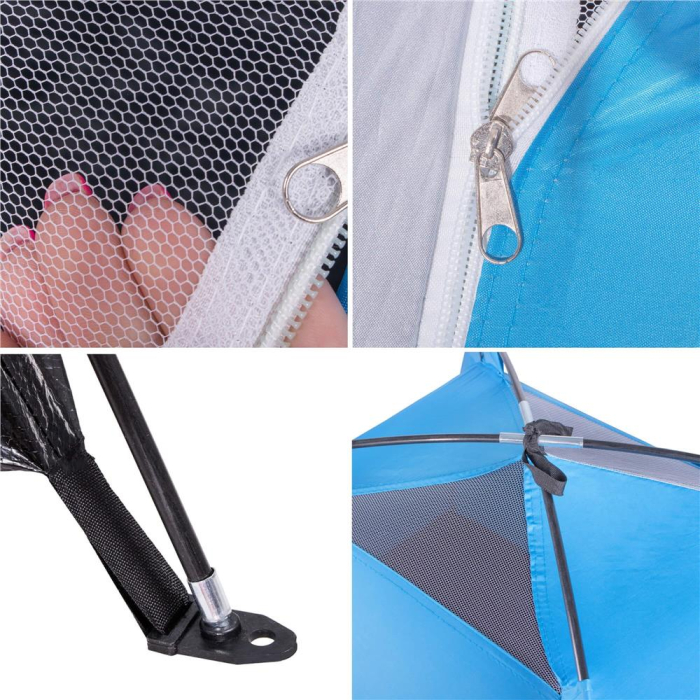 Cort camping 2 persoane impermeabil protectie uv poliester, 200x150x110 cm, compact, albastru [18]