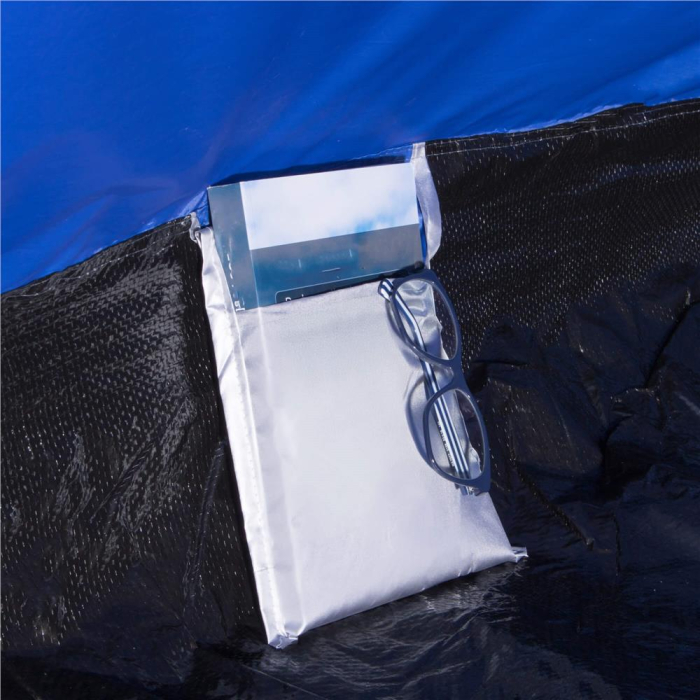 Cort camping 4 persoane impermeabil terasa protectie uv, 210x240x130 cm, ventilatie, gri albastru [17]