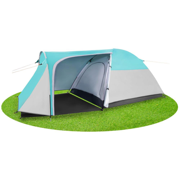 Cort camping 4 persoane impermeabil terasa protectie uv, 175x310x130 cm, ventilatie, gri albastru [4]