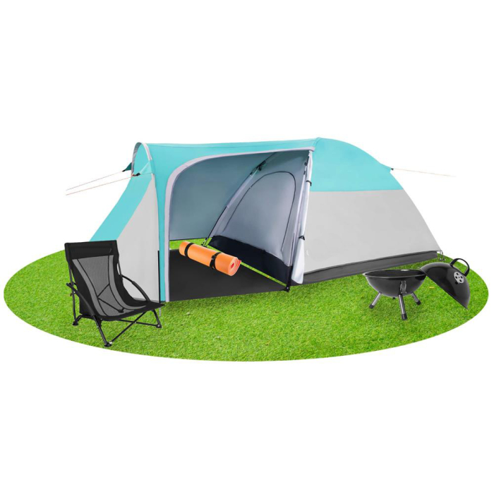 Cort camping 4 persoane impermeabil terasa protectie uv, 175x310x130 cm, ventilatie, gri albastru [3]