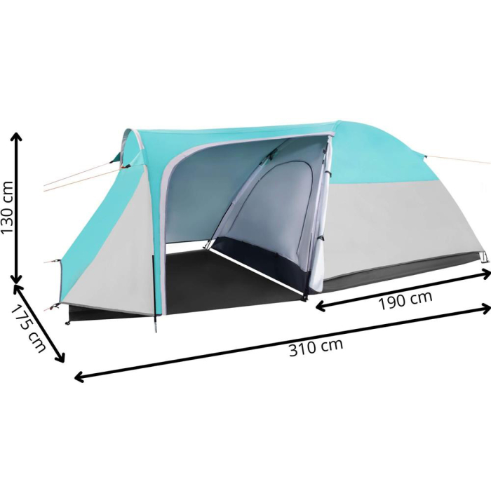 Cort camping 4 persoane impermeabil terasa protectie uv, 175x310x130 cm, ventilatie, gri albastru [14]