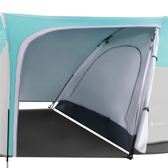 Cort camping 4 persoane impermeabil terasa protectie uv, 175x310x130 cm, ventilatie, gri albastru [26]