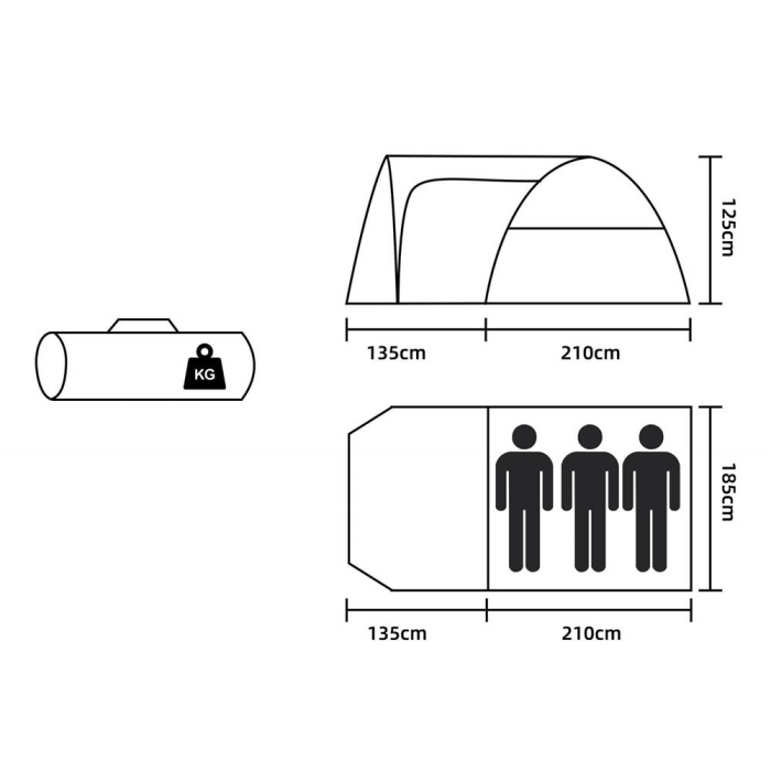 Cort camping 4 persoane impermeabil terasa protectie uv, 175x310x130 cm, ventilatie, gri albastru [28]
