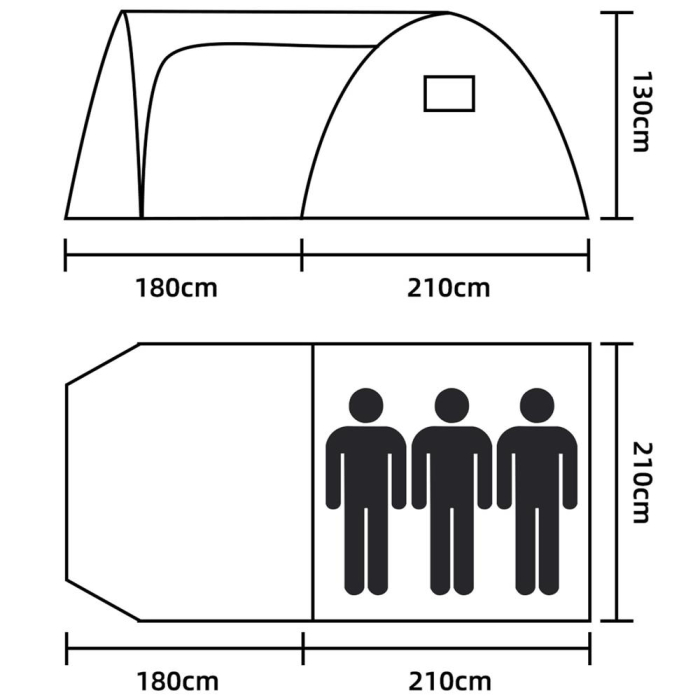 Cort camping 4 persoane impermeabil terasa protectie uv, 200x350x135 cm, ventilatie, gri [18]