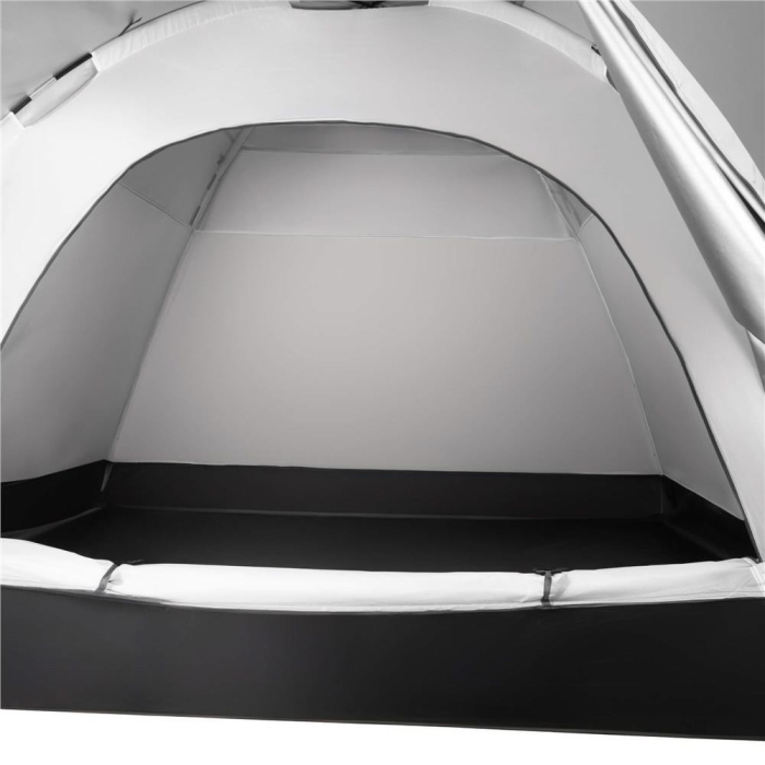Cort camping 4 persoane impermeabil terasa protectie uv, 200x350x135 cm, ventilatie, gri [13]