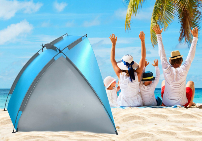Cort plaja picnic deschis protectie uv fibra sticla, 220x115x120 cm, spatios, albastru gri [3]