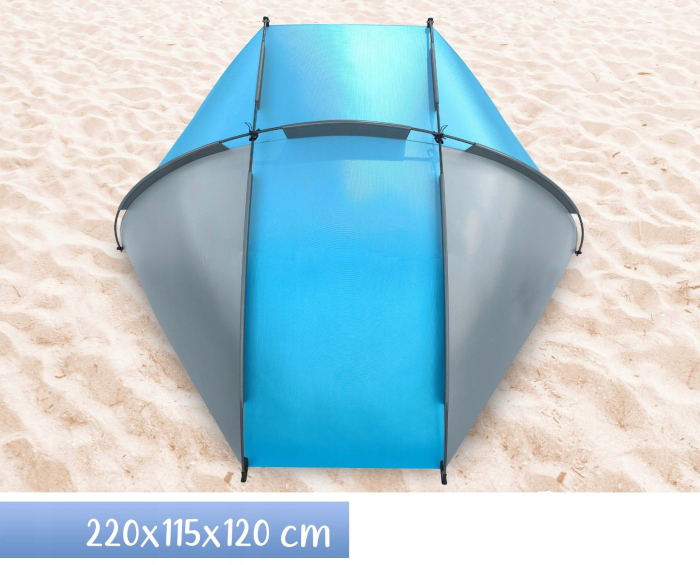 Cort plaja picnic deschis protectie uv fibra sticla, 220x115x120 cm, spatios, albastru gri [8]