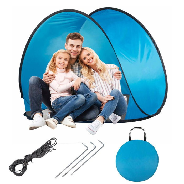 Cort plaja si picnic semi-deschis Sersimo, protectie UV, 150x90x90cm, albastru gri [7]