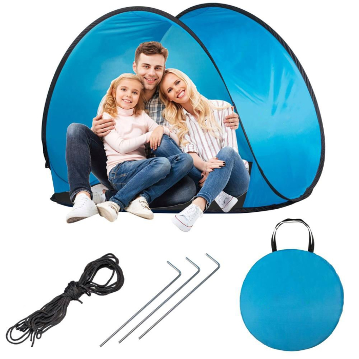 Cort plaja picnic semi-deschis protectie uv pop-up, 150x90x90 cm, montaj rapid, albastru negru [8]