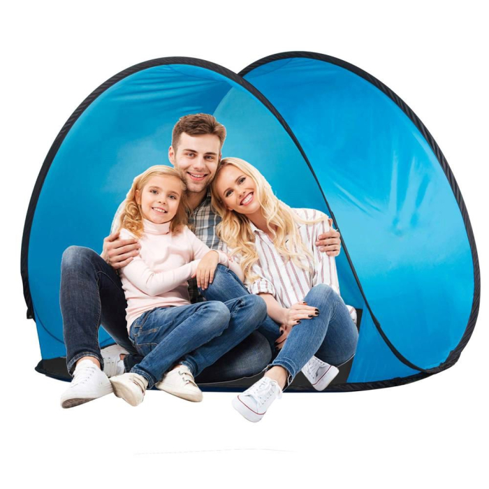 Cort plaja picnic semi-deschis protectie uv pop-up, 150x90x90 cm, montaj rapid, albastru negru [9]