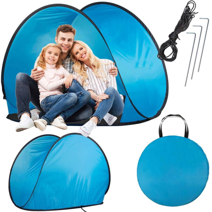 Cort plaja picnic semi-deschis protectie uv pop-up, 150x90x90 cm, montaj rapid, albastru negru [10]