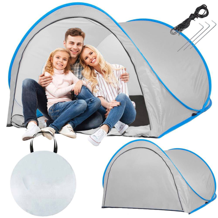 Cort plaja si picnic semi-deschis Sersimo, protectie UV, 200x120x110cm, gri [5]