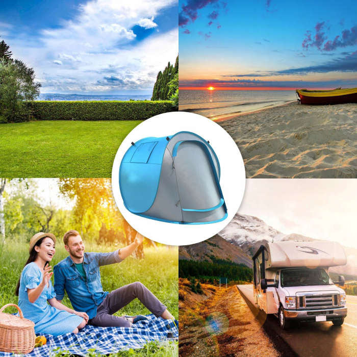 Cort plaja picnic protectie uv pop-up fibra sticla compact, 210x130x90 cm, usor, albastru gri [4]
