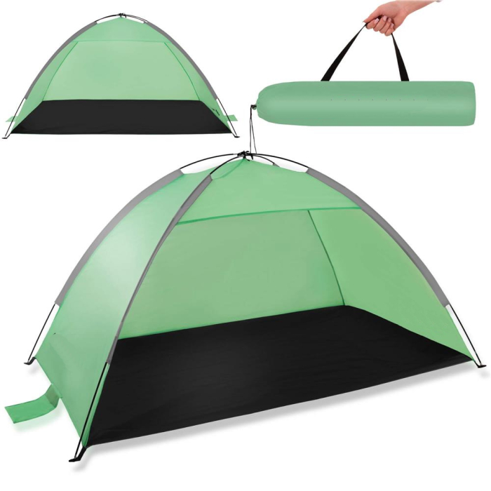 Cort plaja xxl semi-inchis protectie uv podea izolanta, 210x120x112 cm, spatios, verde [12]